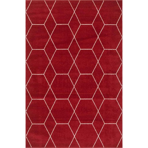 StyleWell Trellis Frieze Red/Ivory 6 ft. x 9 ft. Geometric Area Rug