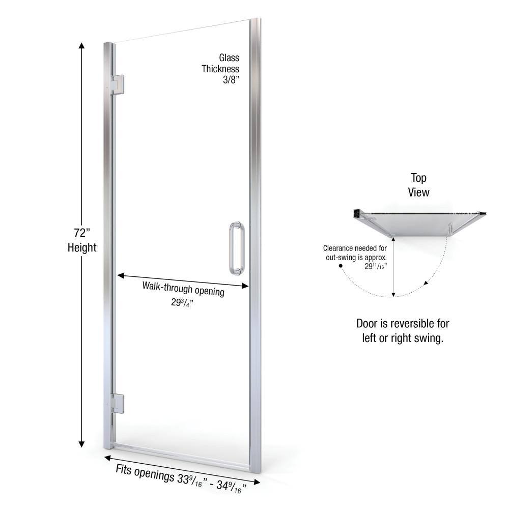 Coppia 34.56" Chrome Clear Glass Hinged Shower Door