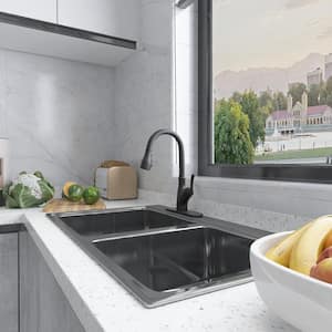 Single-handle Pull-Down Sprayer Kitchen Faucet with Touchless Sensor with Deck Plate in Matte Black
