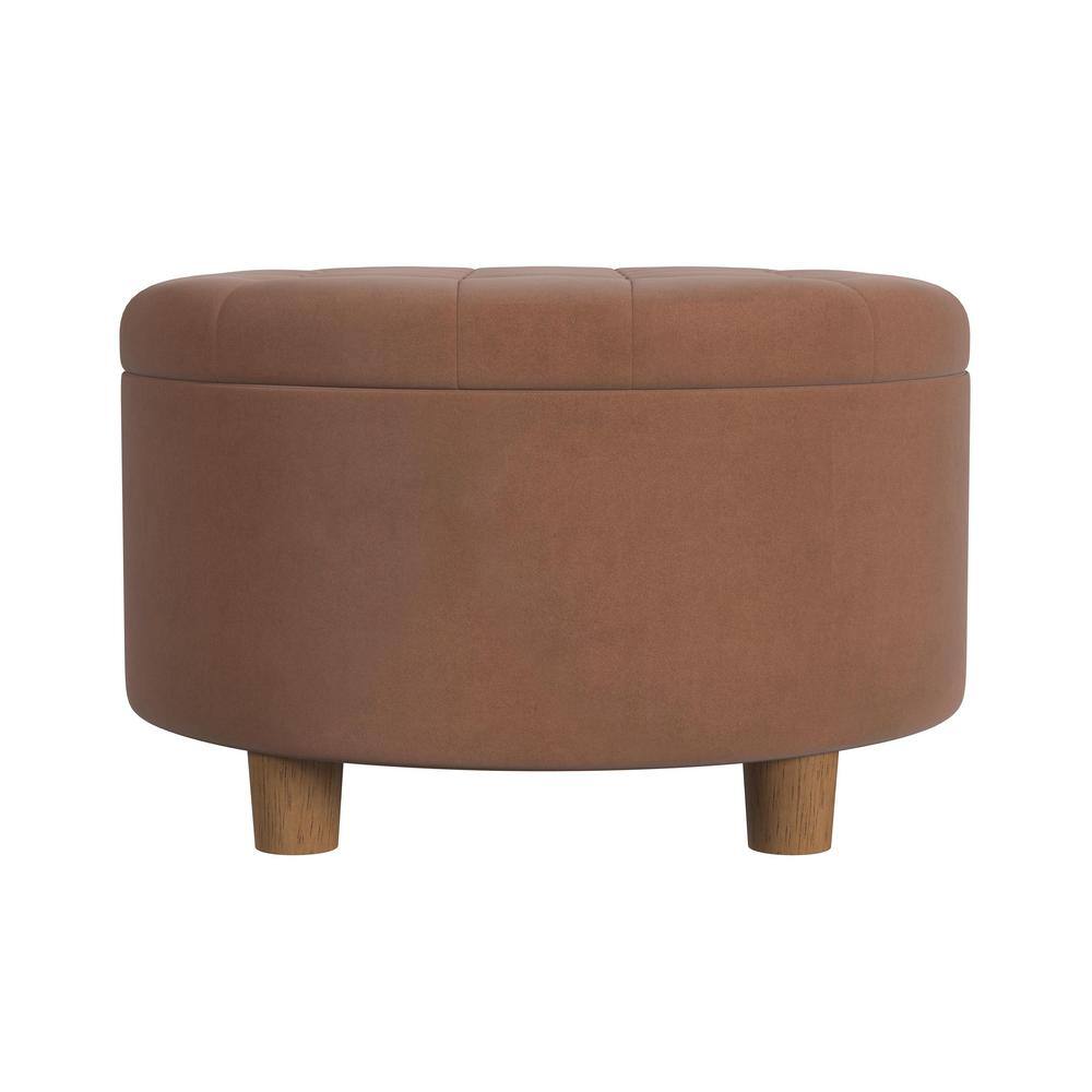 Spice Velvet Round Tufted Ottoman with Storage