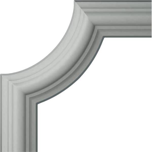 Ekena Millwork 4-1/8 in. x 1/2 in. x 4-1/8 in. Urethane Bradford Smooth Panel Moulding Corner (Matches Moulding PML01X01BR)