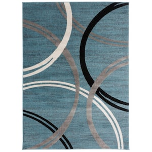 Modern Abstract Circles Design Blue 6 ft. 6 in. x 9 ft. Area Rug