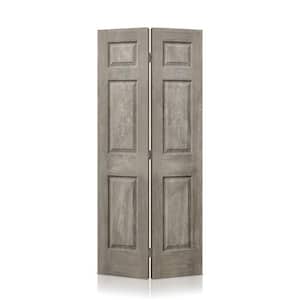 24 in. x 80 in. Vintage Gray Stain 6 Panel MDF Composite Bi-Fold Closet Door with Hardware Kit
