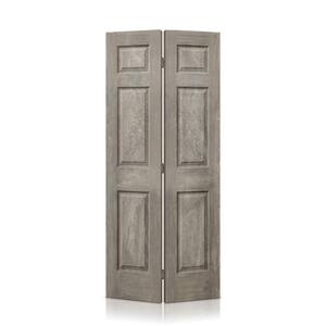 36 in. x 84 in. 6 Panel Hollow Core Vintage Gray Stain MDF Composite Bi-Fold Closet Door with Hardware Kit