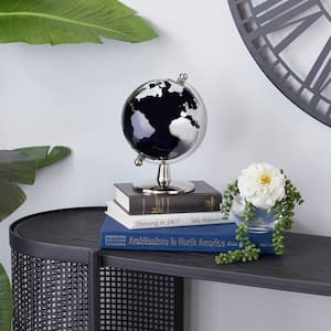 8 in. Blue Stainless Steel Decorative Globe with Silver Accents