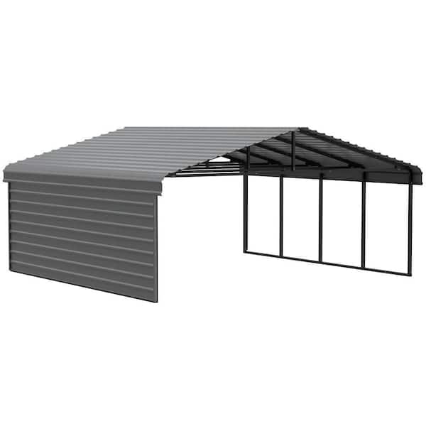 20 ft. W x 20 ft. D x 9 ft. H Charcoal Galvanized Steel Carport with 1-Side Wall Kit