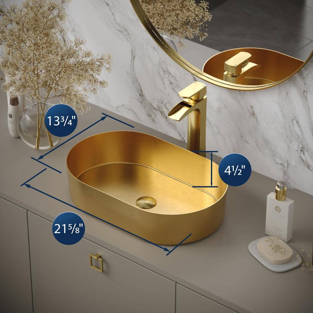 Gold Stainless Steel Oval Vessel Bathroom Sink