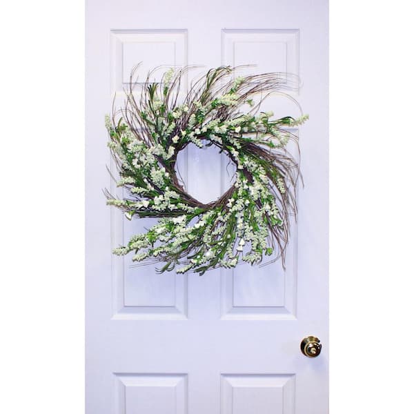 22 in. Variegated Artificial Ivy Leaf Foliage Greenery Wreath with Twig Ring