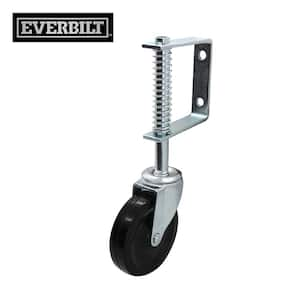 4 in. Black Hard Rubber and Steel Swivel Gate Caster with Adjustable Spring Bracket and 125 lb. Load Rating