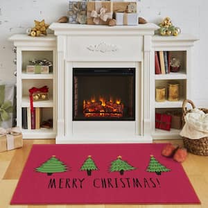 Christmas Trees Red 2 ft. 6 in. x 4 ft. 2 in. Machine Washable Holiday Area Rug
