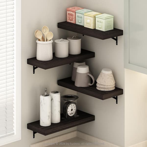 Tanna 1.65 in. Tall Tobacco Oak Wood Floating Bookcase (Set of 4)