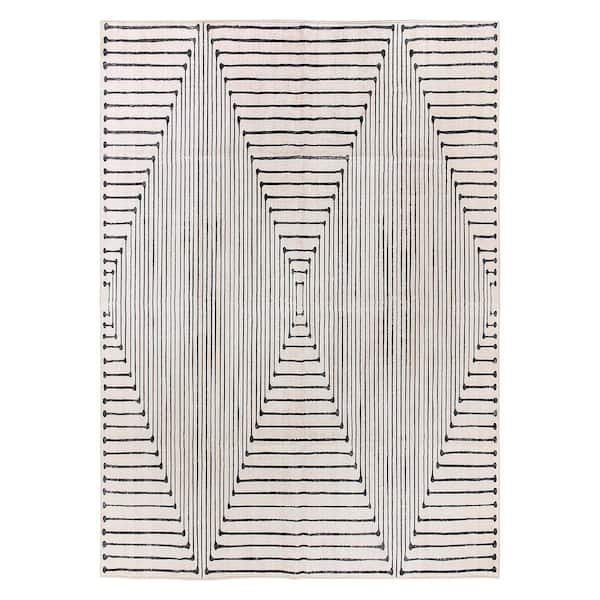 Bohemian Stripes Washable Non Slip Beige 3 ft. x 5 ft. Area Rug