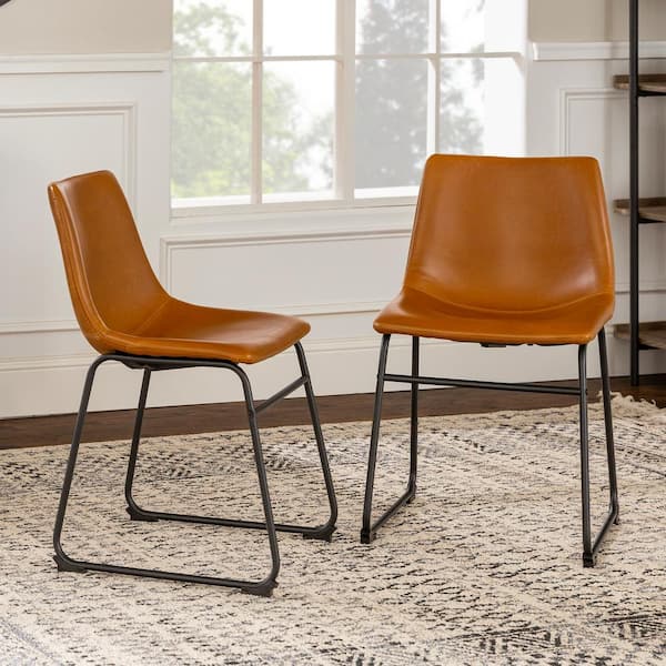 18" Industrial Faux Leather Dining Chair, set of 2 - Whiskey Brown