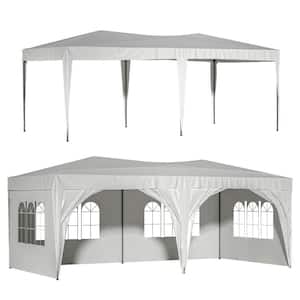 Anky 10 ft. x 20 ft. White Pop Up Metal Canopy Outdoor Portable Party Folding Tent with 6 Removable Sidewalls
