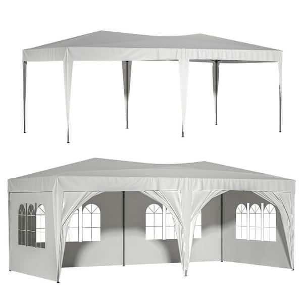 Miscool Anky 10 ft. x 20 ft. White Pop Up Metal Canopy Outdoor Portable Party Folding Tent with 6 Removable Sidewalls