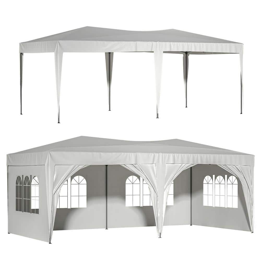 Miscool Anky 10 ft. x 20 ft. White Pop Up Metal Canopy Outdoor Portable ...