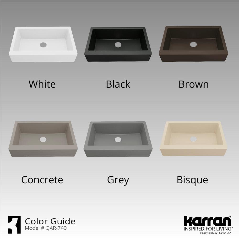 34'' Matte White Quartz Farmhouse Single Bowl Kitchen Sink