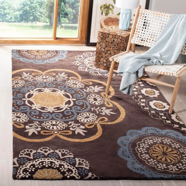 Wyndham 3 ft. x 4 ft. Eggplant/Multi Oversize Geometric Floral Area Rug