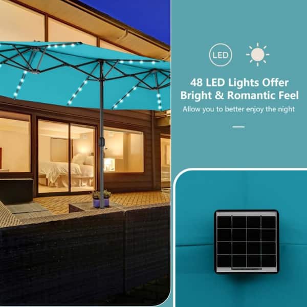 double vented patio umbrella solar lights 13ft 2 Tier Double-Sided with Base and colorfastness meeting U.S Costway 15FT Twin Patio Double-Sided