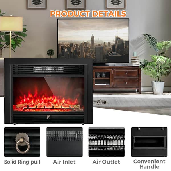 Costway Fireplace Electric Embedded Insert Heater Glass Log Flame ...