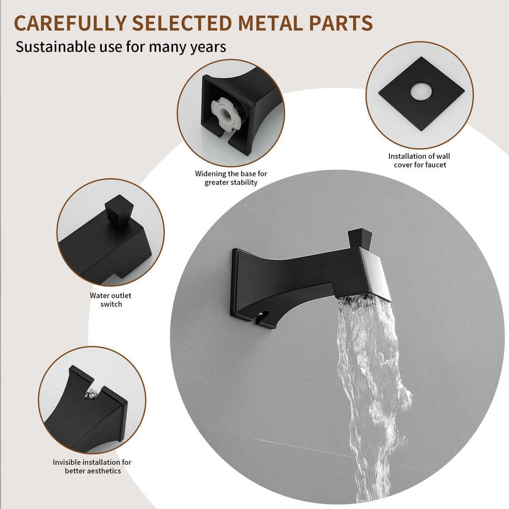 Matte Black Stainless Steel Square Rainfall Shower Faucet Set
