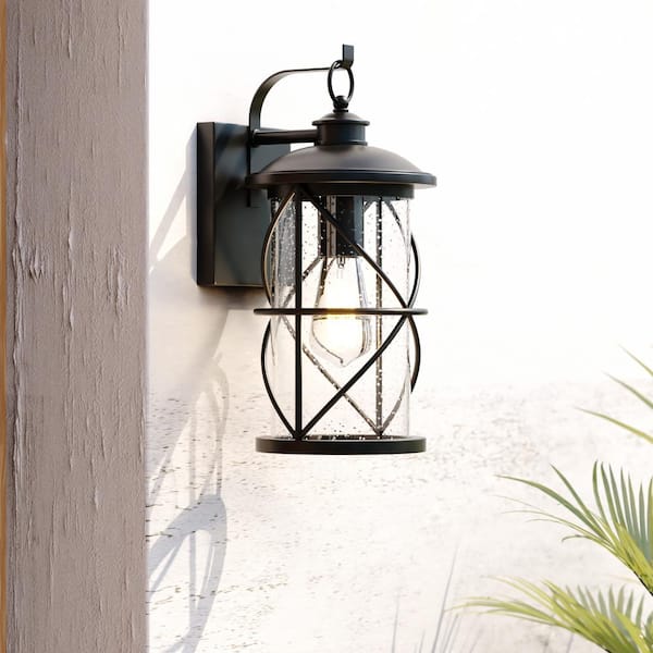 VAXCEL Adams 1 Light Black Dusk to Dawn Outdoor Wall Lantern Clear Glass