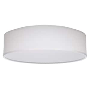 15 in. White Contemporary Integrated LED Flush Mount with Fabric Shade and White Acrylic Diffuser