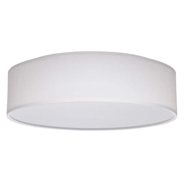 15 in. White Contemporary Integrated LED Flush Mount with Fabric Shade and White Acrylic Diffuser