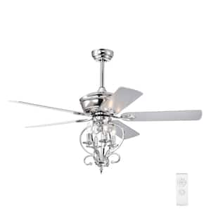 52 in. 4 Lights Indoor/Outdoor Silver Ceiling Fan with Remote Control and Wood Blades