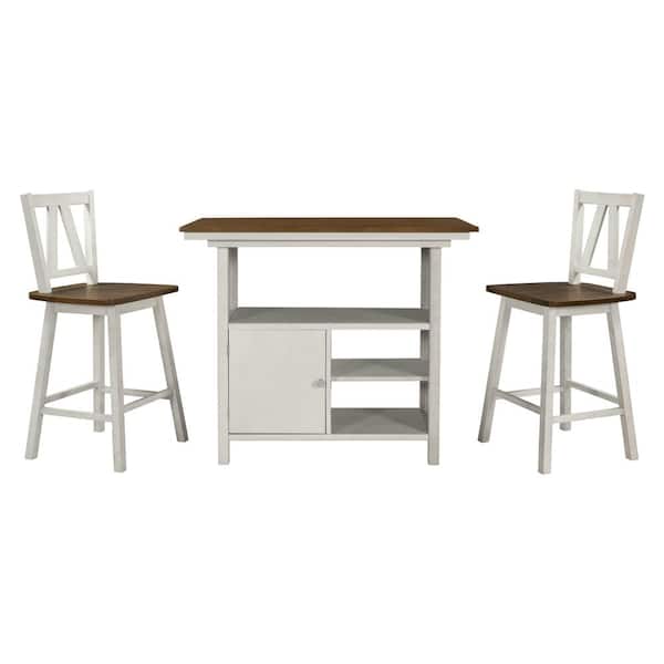 ATHMILE 3-Piece Walnut Wood Top Table Set (Seats 2)