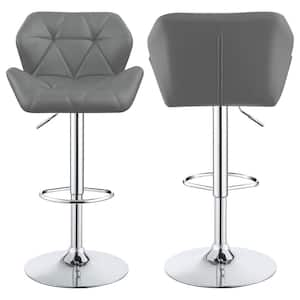 25 in. H Grey and Chrome Low Back Metal Frame Adjustable Bar Stools with Faux Leather Seat (Set of 2)