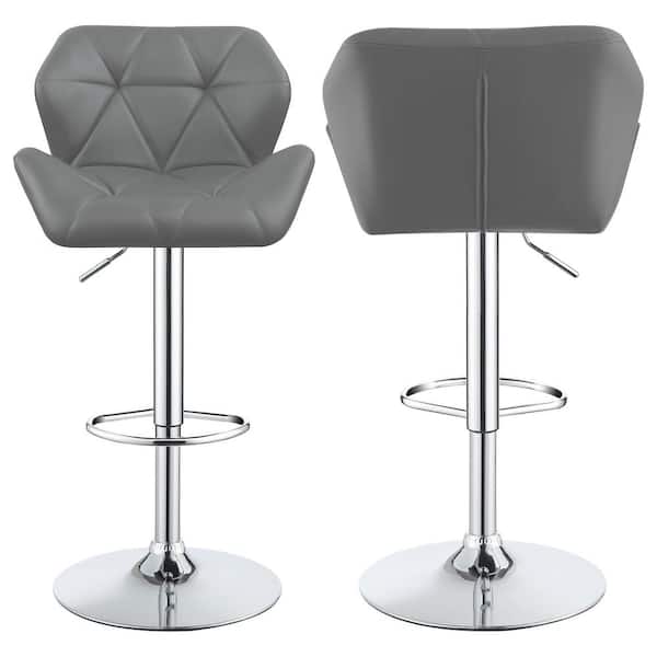 Coaster 25 in. H Grey and Chrome Low Back Metal Frame Adjustable Bar Stools with Faux Leather Seat (Set of 2)