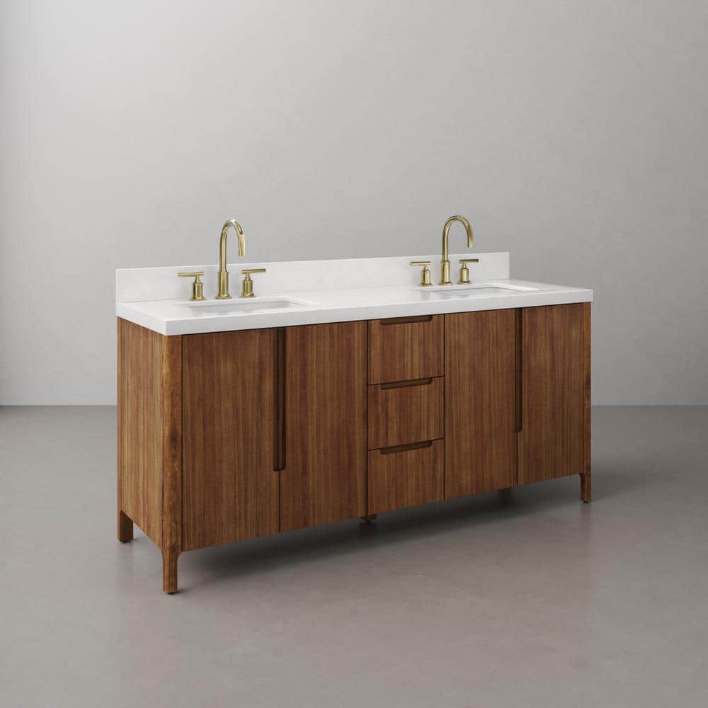 Sequoia 72-Inch Double Sink Mango Wood Bath Vanity with White Quartz Top