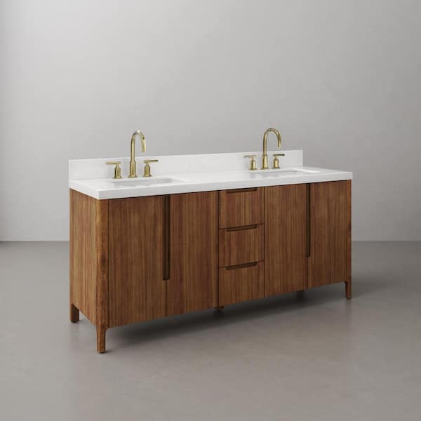 Sequoia 72 In. W x 22 in. D x 34.4 in. H Double Sink Bath Vanity in Mango Wood with White Quartz Top