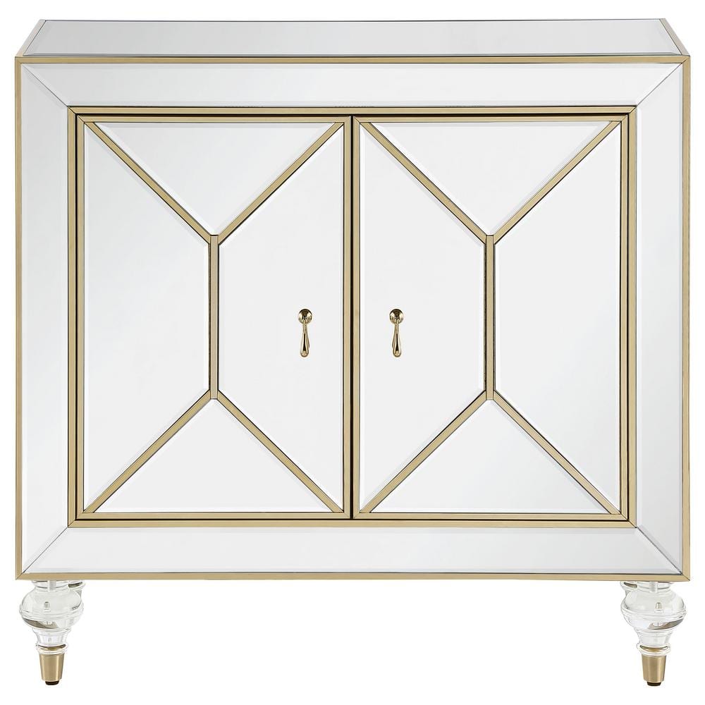Glamorous Mirror and Champagne 2-Door Accent Cabinet