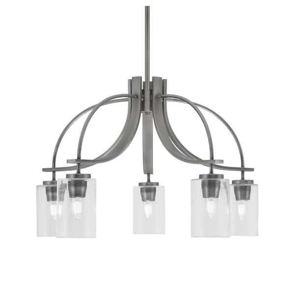 Unbranded Olympia 16.5 in. 5-Light Graphite Downlight Chandelier Clear Bubble Glass Shade