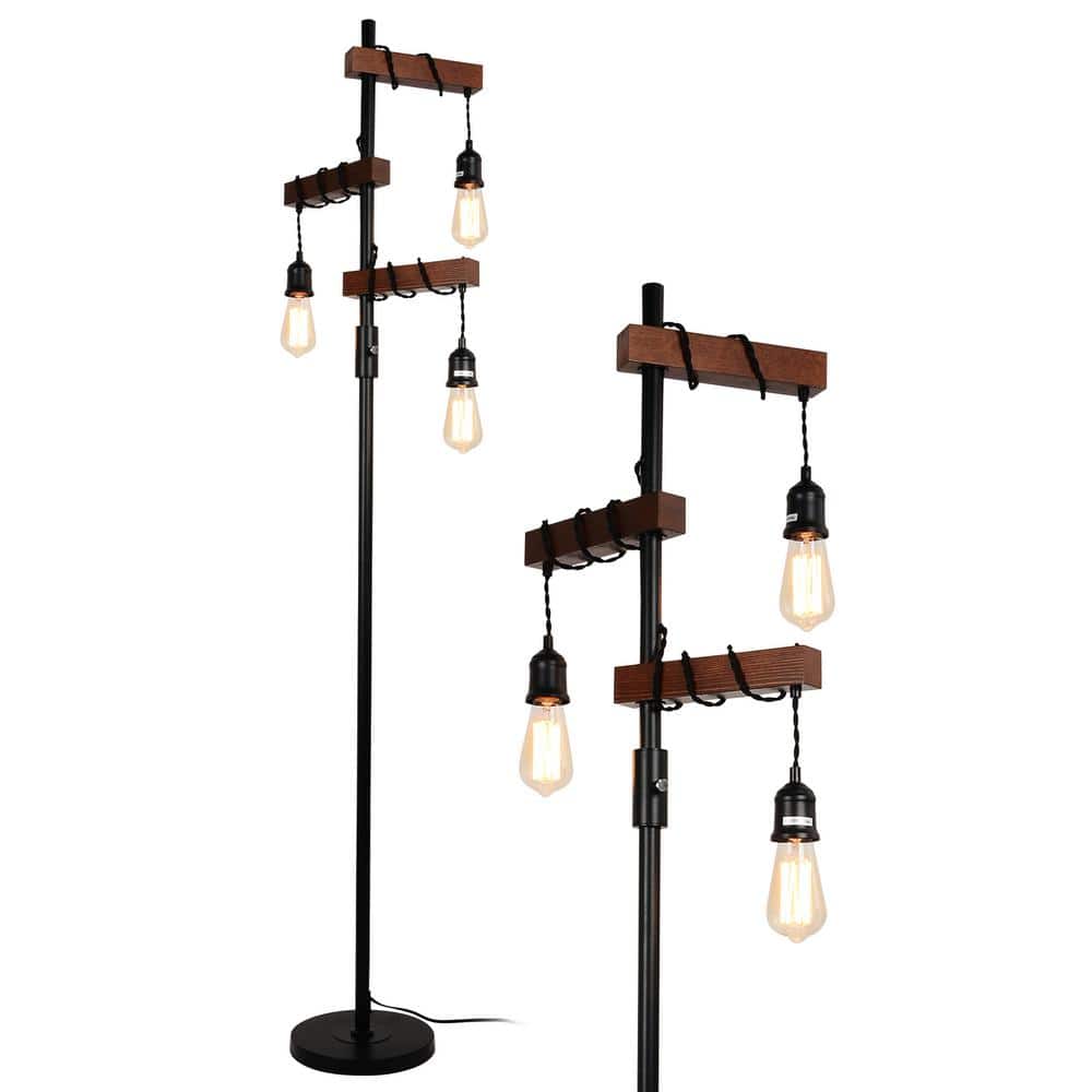 68 in. Brown 3-Lights Farmhouse Tree Floor Lamp, Tall Standing Lamp with Ra