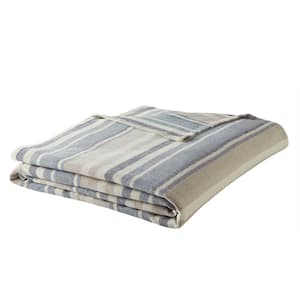 Herringbone 1-Piece Blue Cotton Woven King Blanket