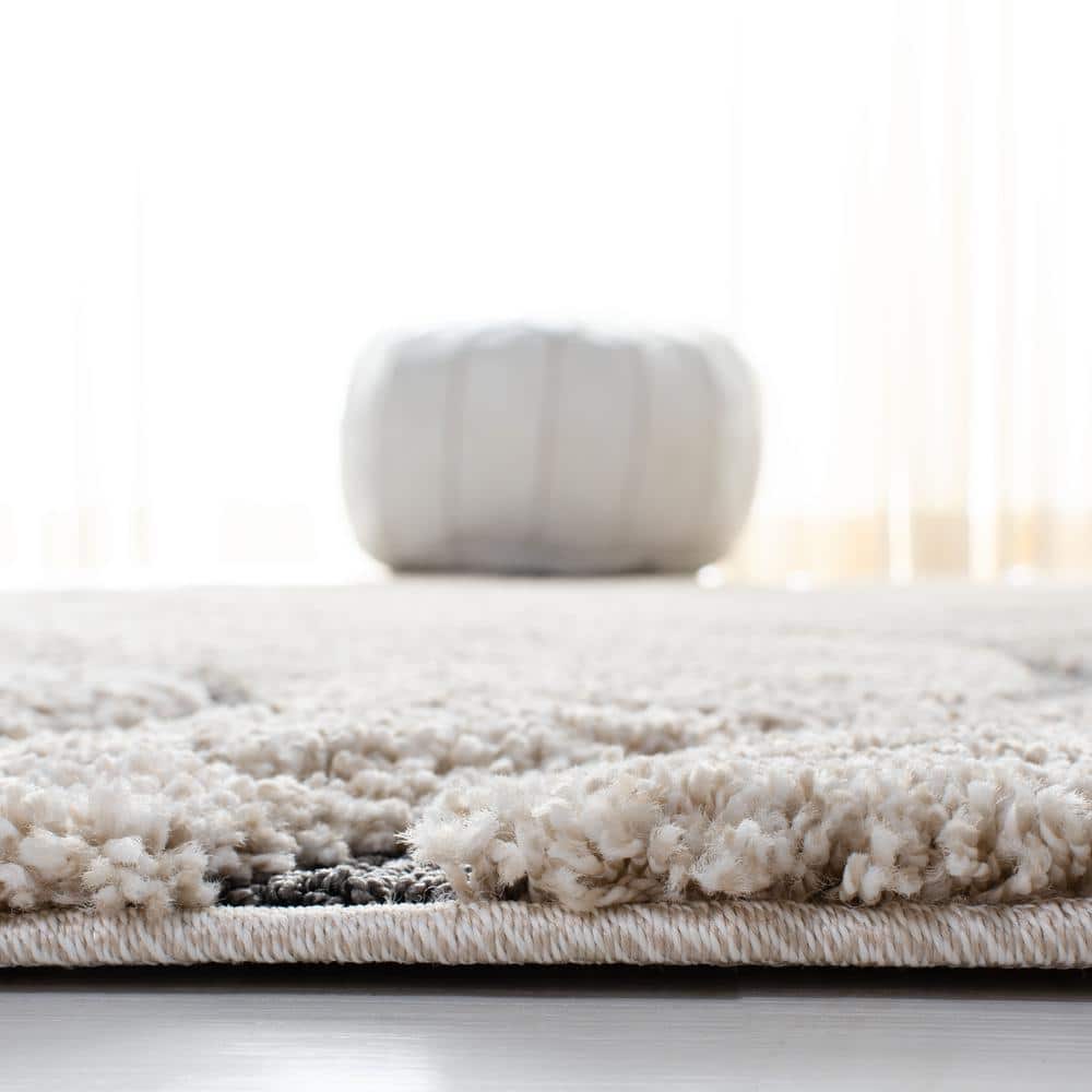 Sculpted Cream & Grey Abstract Shag Rug 8' x 10'