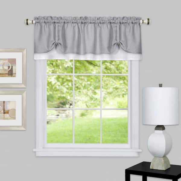 ACHIM Darcy 14 in. L Polyester Window Curtain Valance in Grey/White