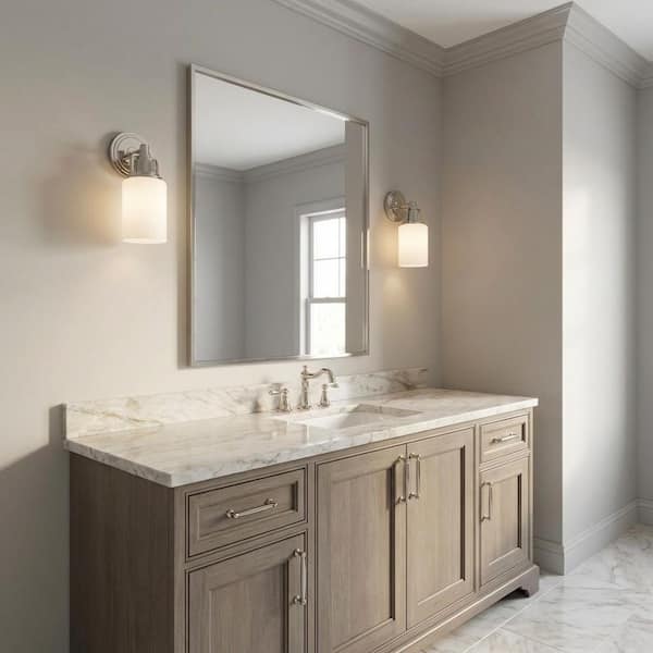 Ashford 4.5 in. W x 10.25 in. H 1-Light Polished Nickel Transitional Bathroom Wall Sconce with Milk Drum Glass Shade