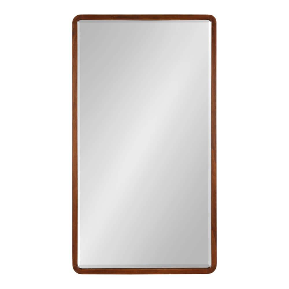 Walnut Brown Rectangular Wood Framed Wall Mirror, 20 x 36