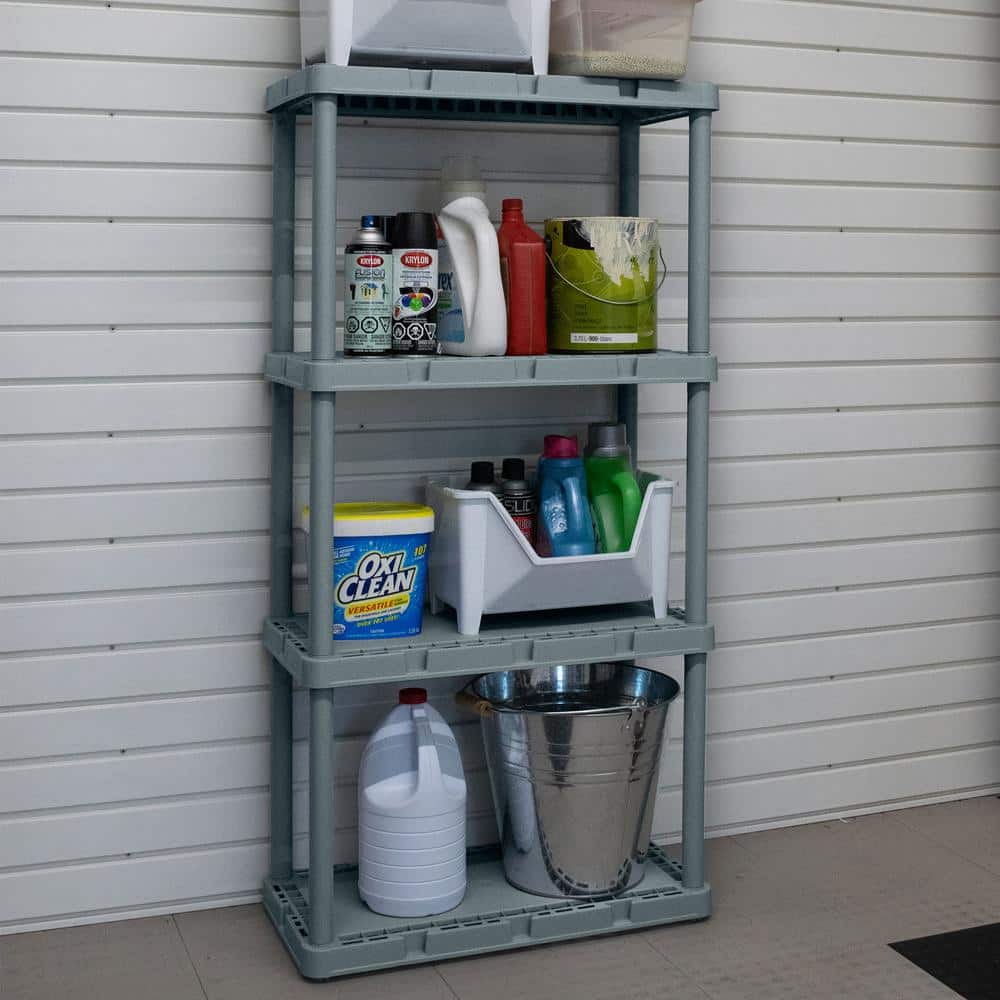 Sleek 4-Tier Light-Duty Resin Storage Shelving Unit, Black and Gray