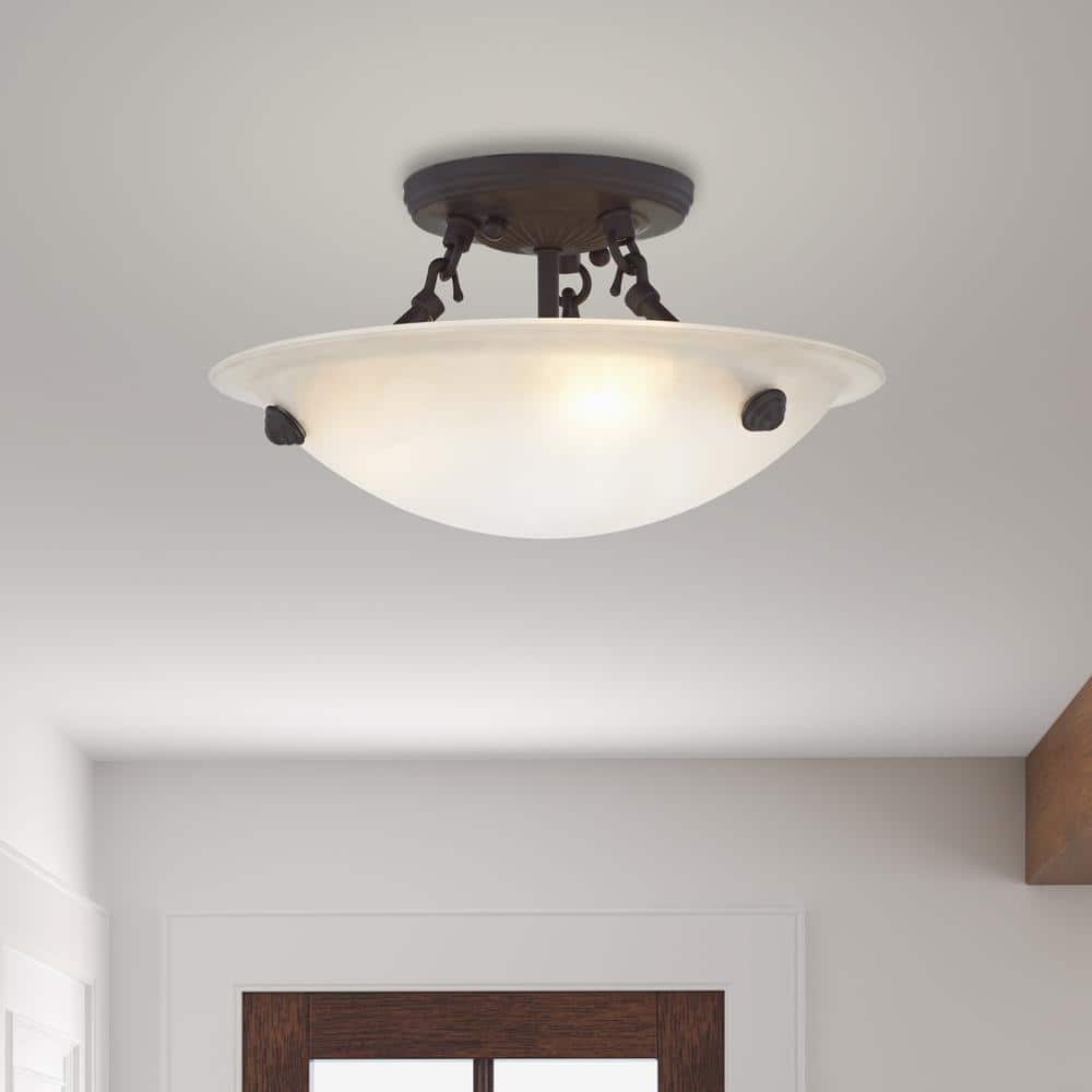 Oasis Honey Alabaster Glass 12" Bronze LED Semi-Flush Mount
