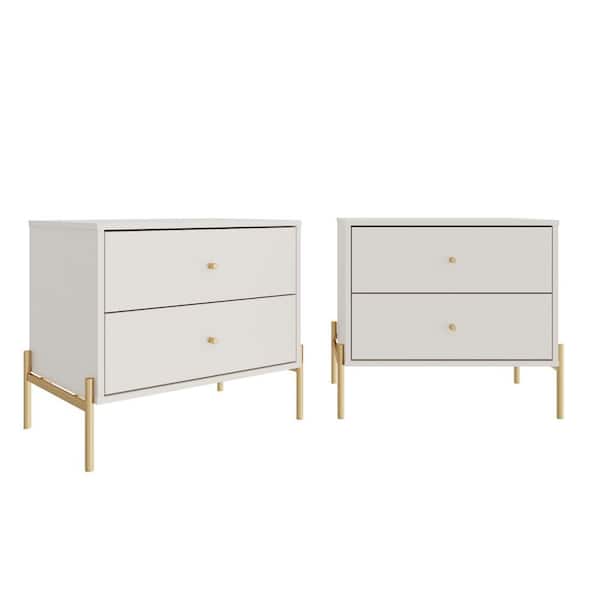 Manhattan Comfort Jasper Full Extension Drawer Nightstand in Off White Set of 2
