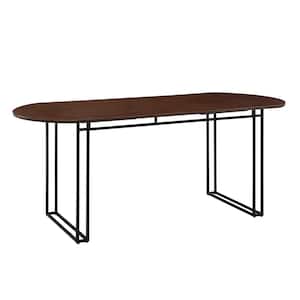 71 in. Walnut Wood and Metal Modern Double Drop Leaf Dining Table
