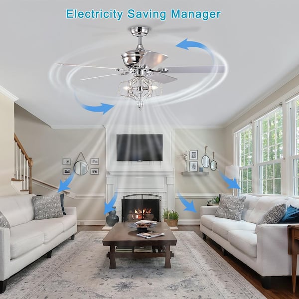 52 in. Indoor Downrod Mount Crystal Chrome Ceiling Fan with Light Kit and Remote Control