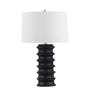 Terence 26.75 in. Black Table Lamp with White Fabric Shade