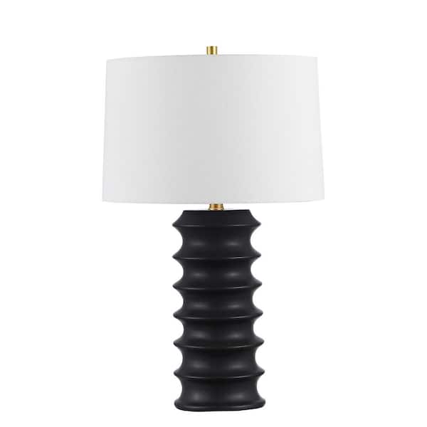 Dainolite Terence 26.75 in. Black Table Lamp with White Fabric Shade