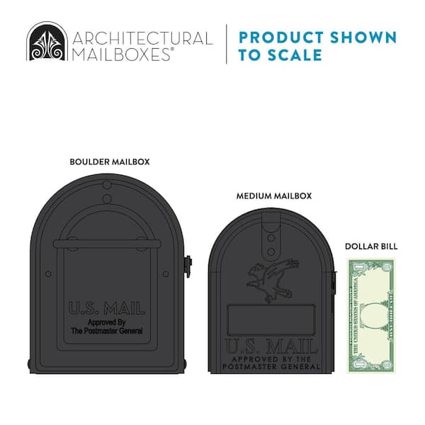 Boulder Post Mount Mailbox Black with Premium Silver Handle and Silver Flag Boulder Post Mount Mailbox Black with Premium Silver Handle and Silver Flag